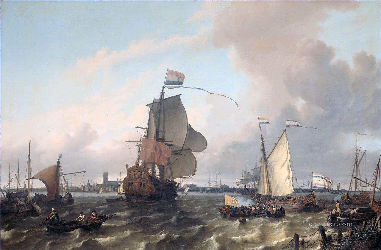 Het oorlogsschip The warship Brielle on the Maas before Rotterdam Ludolf Backhuysen 1689 Oil Paintings